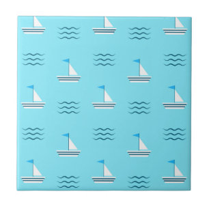 Sailboats On The Blue Sea Pattern Tile