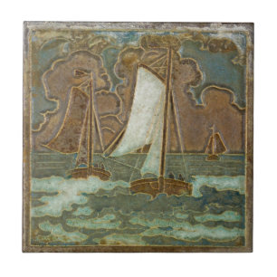 Sailboats on the Ocean Nautical Themed Vintage Art Tile