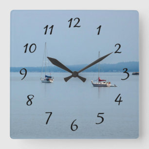 Sailboats on the river square wall clock