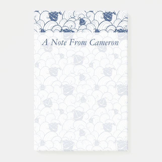 Sailboats On The Sea Pattern | Add Your Name Post-it Notes (Front)