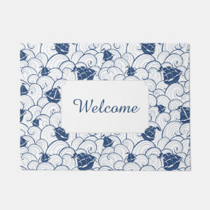 Sailboats On The Sea Pattern   Add Your Text Doormat