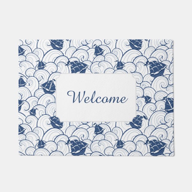 Sailboats On The Sea Pattern | Add Your Text Doormat (Front)