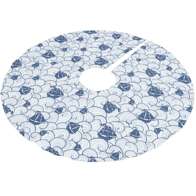 Sailboats On The Sea Pattern Brushed Polyester Tree Skirt (Angled)