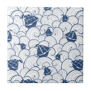 Sailboats On The Sea Pattern Tile