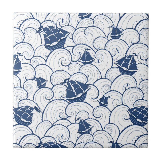 Sailboats On The Sea Pattern Tile (Front)
