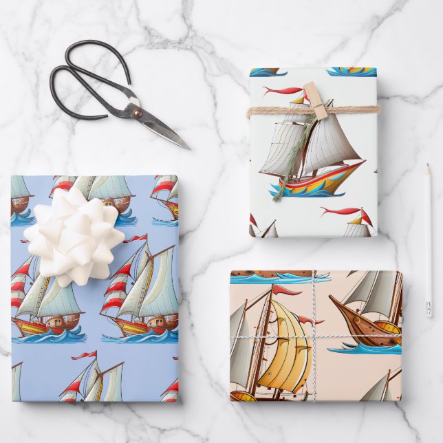 Sailboats On The Sea Wrapping Paper Sheet (Front)