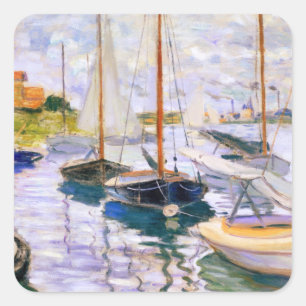 Sailboats on the Seine at Petit  Claude Monet      Square Sticker