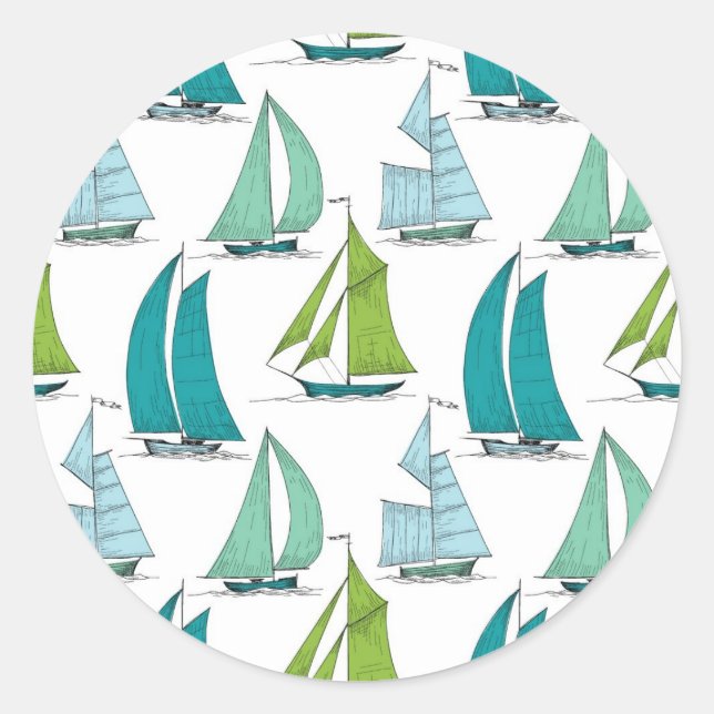Sailboats On The Water Pattern Classic Round Sticker (Front)