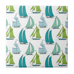 Sailboats On The Water Pattern Tile