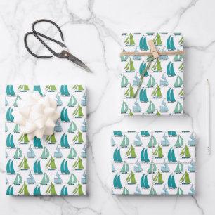 Sailboats On The Water Pattern Wrapping Paper Sheet