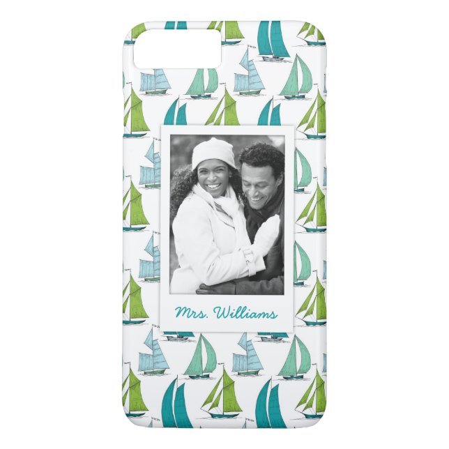 Sailboats On Water Pattern | Your Photo & Name Case-Mate iPhone Case (Back)