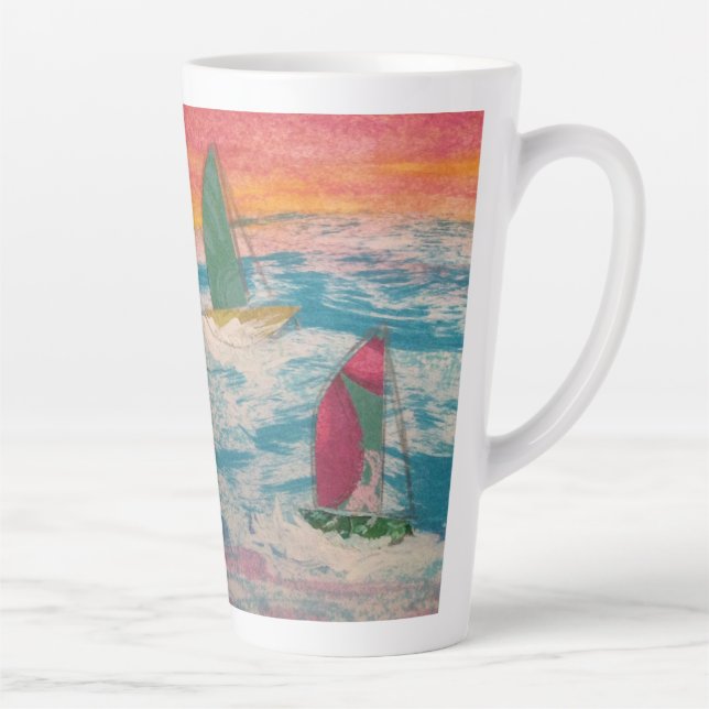 Sailboats Orange Sky Latte Mug (Right)