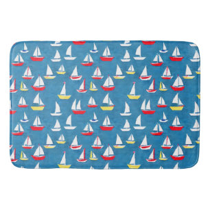 Sailboats Pattern Blue Bath Mat