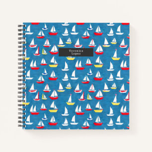 Sailboats Pattern Blue Notebook