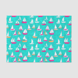 Sailboats Pattern Pink & Aqua Tissue Paper