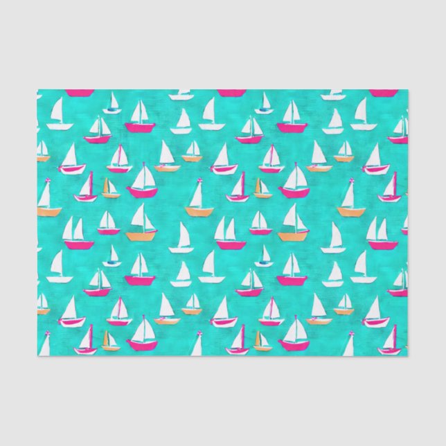 Sailboats Pattern Pink & Aqua Tissue Paper (Front)