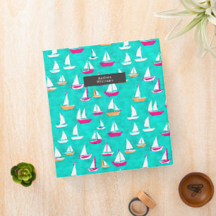Sailboats Pattern Preppy Pink & Aqua Binder