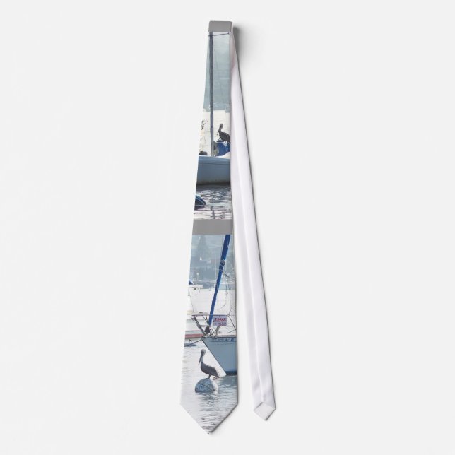 Sailboats Pelican Birds Wildlife Boat Sailing Sea Tie (Front)