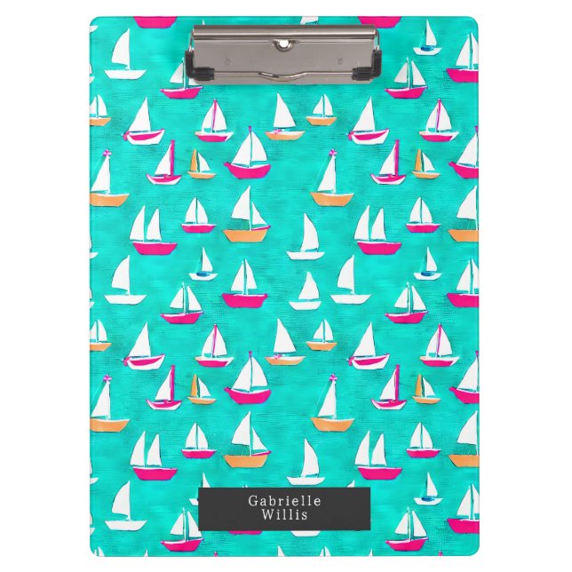 Sailboats Pink & Aqua Pattern Clipboard (Front)