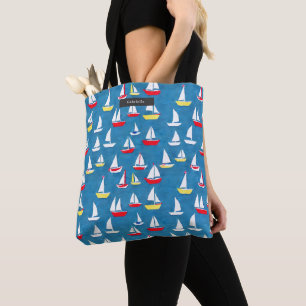 Sailboats Preppy Pattern Tote Bag