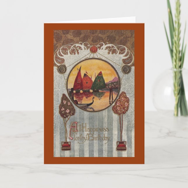 Sailboats Vignette Vintage Birthday Card (Front)