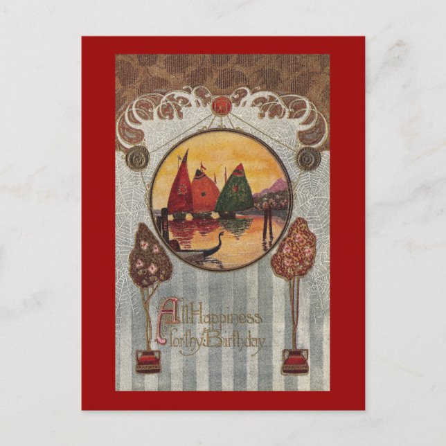 Sailboats Vignette Vintage Birthday Postcard (Front)