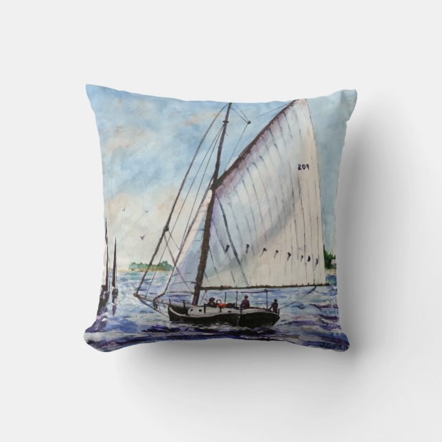 Sailing Along Fine Art Sailboats Watercolor Throw Pillow (Front)
