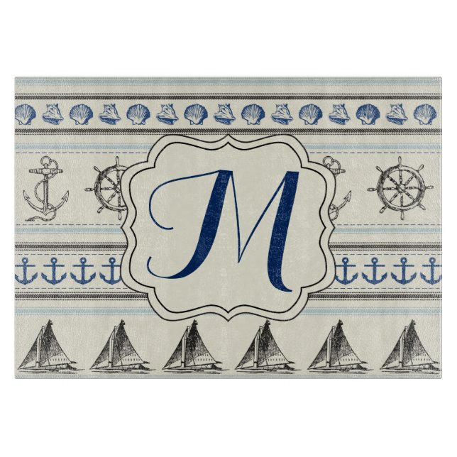 Sailing Anchor Nautical Rope Glass Cutting Board (Front)