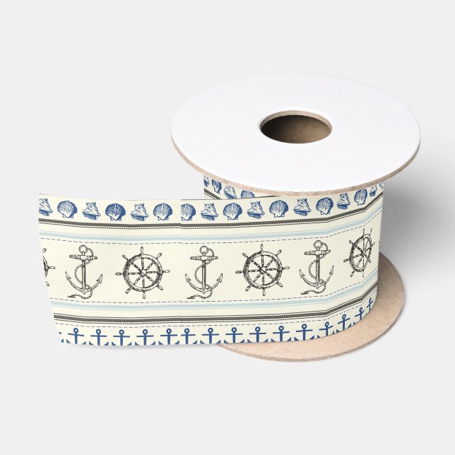 Sailing Anchor Nautical Rope Knot Satin Ribbon (Spool)