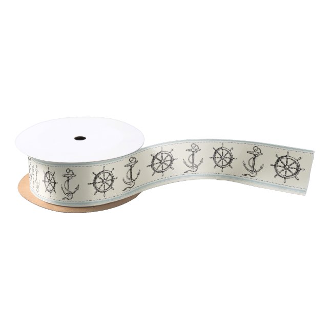 Sailing Anchor Nautical Rope Knot Satin Ribbon (Spool)
