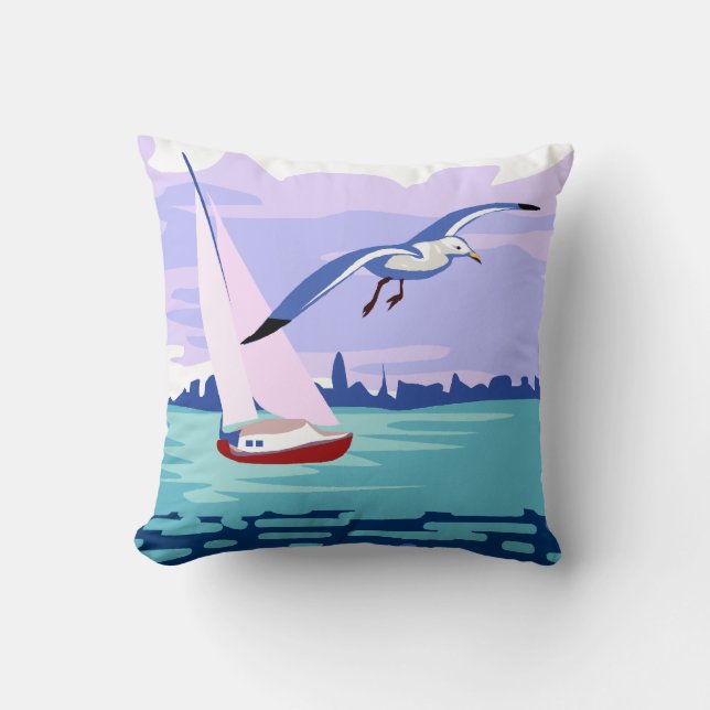 Sailing Artwork Throw Pillow (Front)