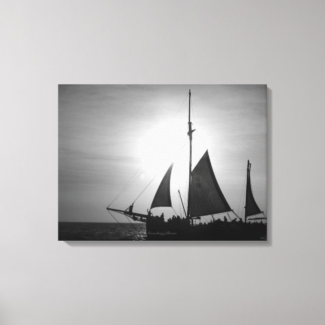 Sailing Aruba Dusk in Black and White (Landscape) Canvas Print (Front)