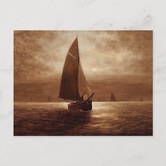 Sailing at Night (circa 1900) Elbridge Wesley Webb Postcard (Front)