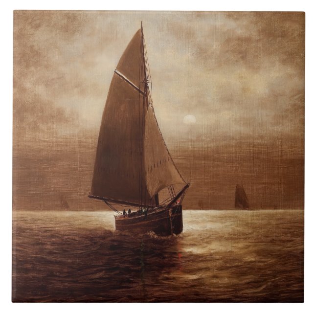 Sailing at Night (circa 1900) Elbridge Wesley Webb Tile (Front)