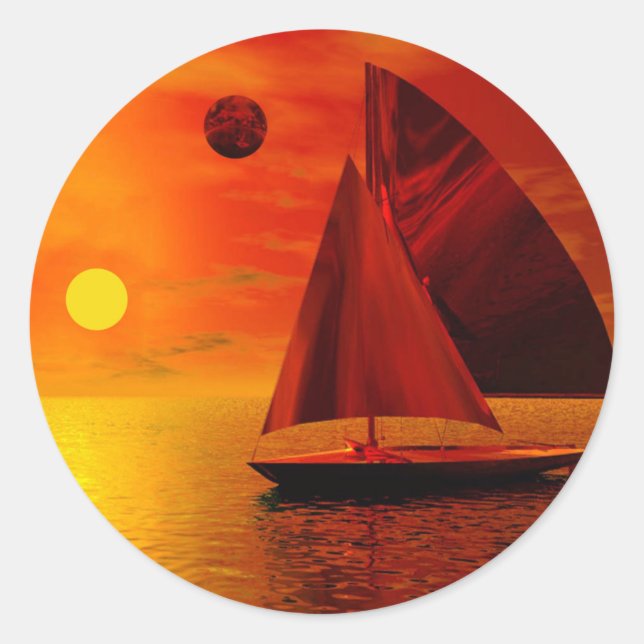  Sailing at Sunset Classic Round Sticker (Front)