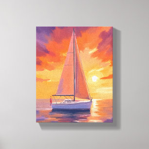 Sailing at Sunset   Coastal Ocean Painting Canvas Print
