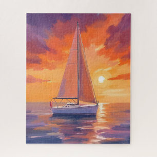 Sailing at Sunset   Coastal Ocean Painting Jigsaw Puzzle