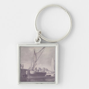 Sailing Barges Approaching a Wharf Keychain