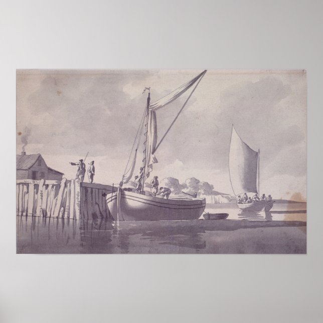 Sailing Barges Approaching a Wharf Poster (Front)