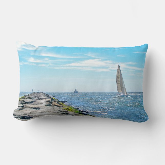 Sailing Barnegat Inet in Summer Lumbar Pillow (Front)