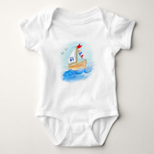 Sailing boat art name number on sail t-shirt baby bodysuit
