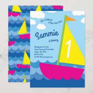 Sailing Boat Colourful 1st Birthday Invitations