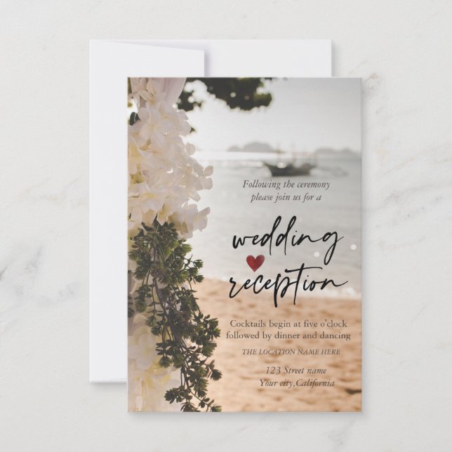 Sailing Boat Flowers Beach Reception  Invitation (Front)