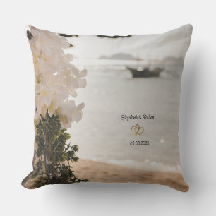 Sailing Boat Flowers Beach Throw Pillow