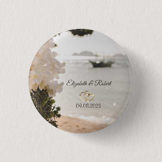 Sailing Boat Flowers Beach Wedding 1 Inch Round Button (Front)