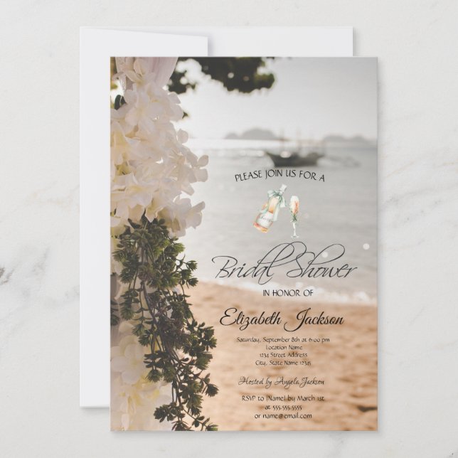 Sailing Boat Flowers Beach Wine Invitation (Front)