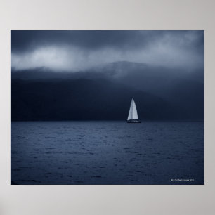 Sailing boat in stormy weather in Scottish Poster