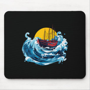 Sailing Boat In The Wave Sea Boating Captain Lover Mouse Pad