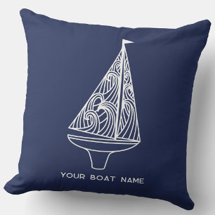 Sailing Boat Name Nautical Navy Blue Outdoor Pillow