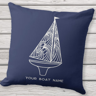 Sailing Boat Name Nautical Navy Blue Outdoor Pillow